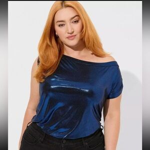 Torrid liquid shine off shoulder top electric blue size 1